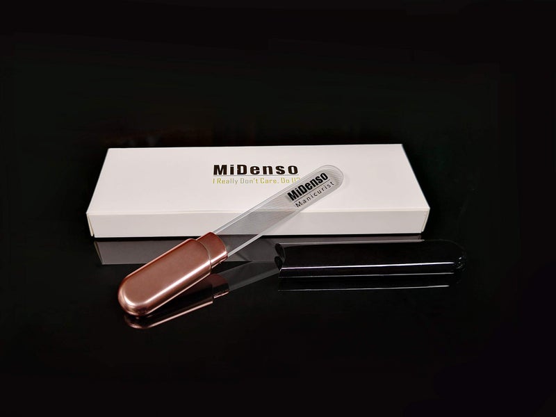 MiDenso Premium Glass Nail File with Case, Crystal Diamond Salon Best Beauty Nail Buffer for Natural and Acrylic Nails Christmas Gift for Woman and Man,Black Gold - Image 2